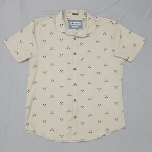 Tallwoods Men's Beige Boat Oar Paddle AOP Short Sleeve Button-Up Camp Shirt L